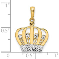 14K Yellow Gold Diamond-Cut Crown Pendant with Rhodium Accents by Oro Pregiato