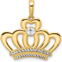 14K Yellow Gold Diamond-Cut Crown Pendant with White Rhodium Accents by Oro Pregiato
