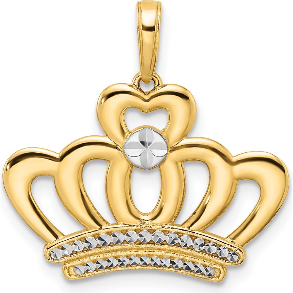 14K Yellow Gold Diamond-Cut Crown Pendant with White Rhodium Accents by Oro Pregiato