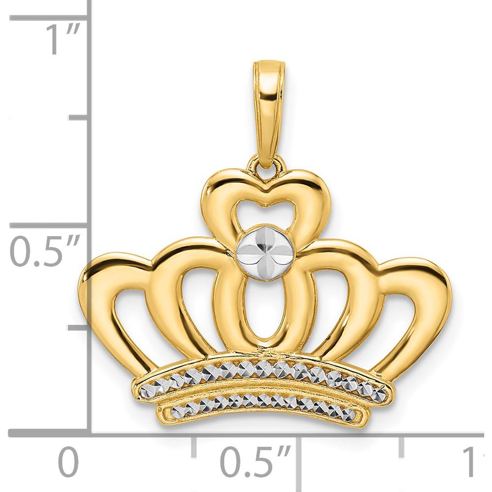 14K Yellow Gold Diamond-Cut Crown Pendant with White Rhodium Accents by Oro Pregiato