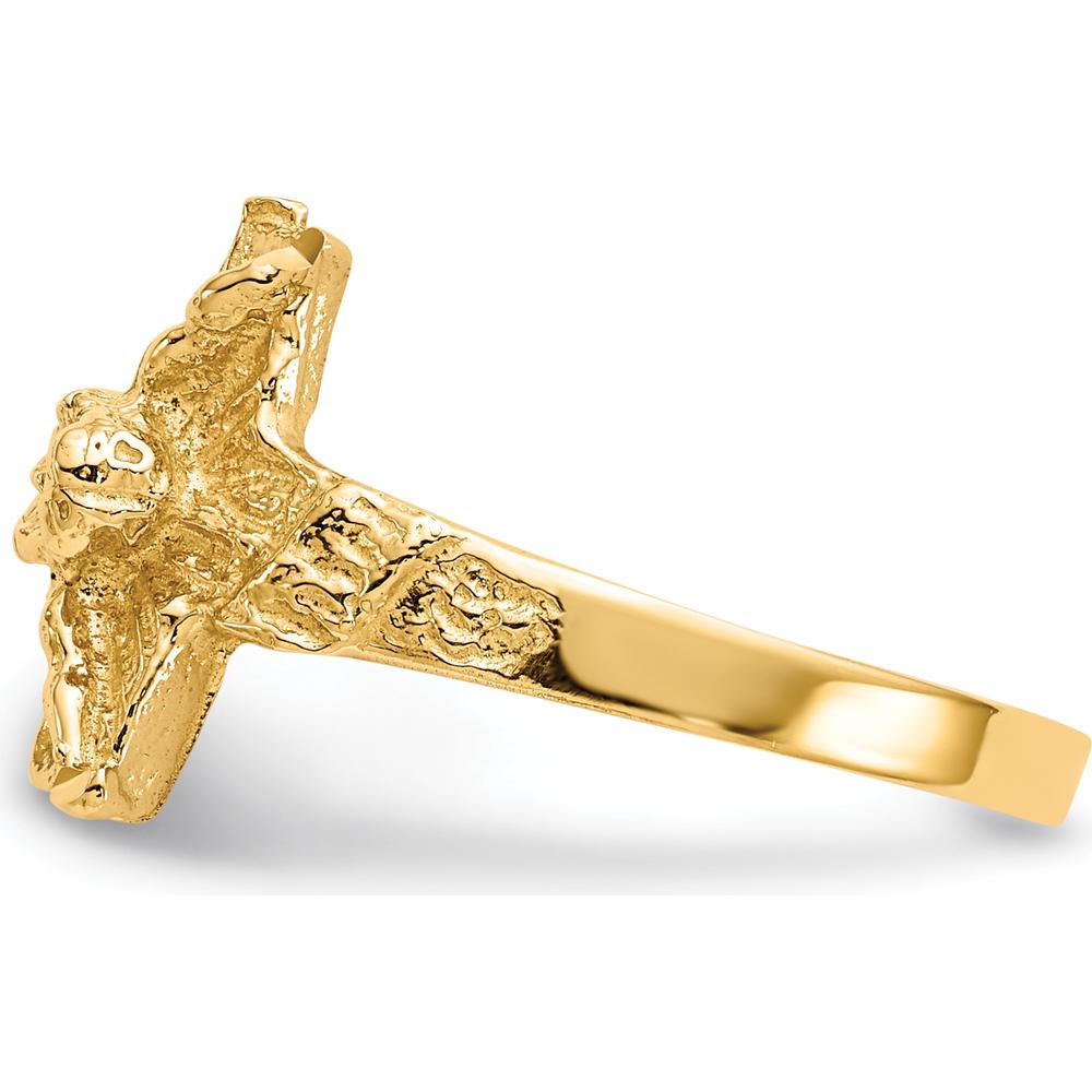 14K Yellow Gold Diamond-Cut Crucifix Ring - 11mm Cross Design by Oro Pregiato