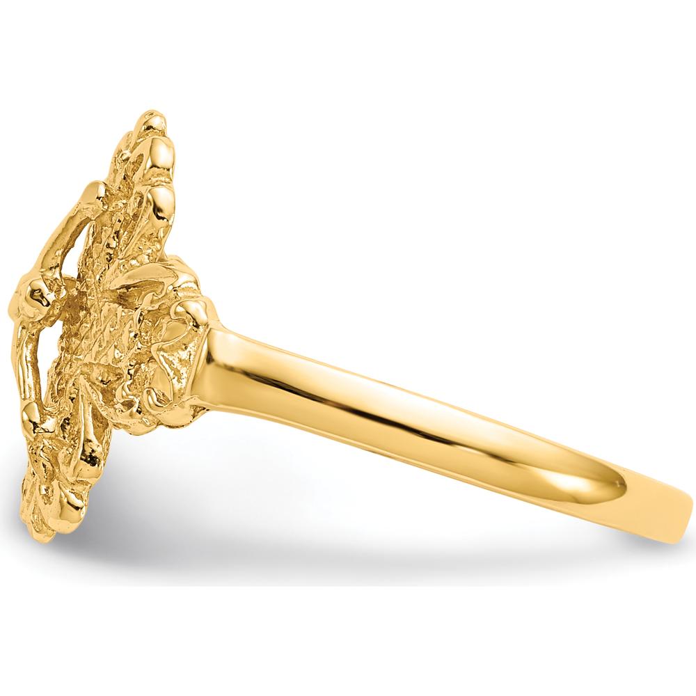 14K Yellow Gold Diamond Cut Crucifix Ring - Faith-Inspired Design, Adjustable Size by Oro Pregiato