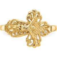14K Yellow Gold Diamond Cut Crucifix Ring - Faith-Inspired Design, Adjustable Size by Oro Pregiato