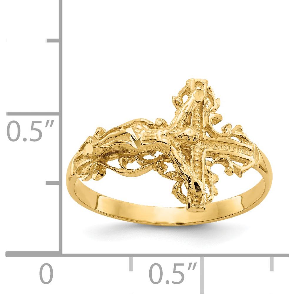 14K Yellow Gold Diamond-Cut Crucifix Ring with Faithful Symbolism and Elegant Design by Oro Pregiato