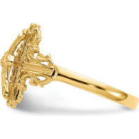 14K Yellow Gold Diamond-Cut Crucifix Ring with Faithful Symbolism and Elegant Design by Oro Pregiato