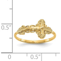 14K Yellow Gold Diamond-Cut Crucifix Ring with Milgrain Detail - Faith-Inspired Religious Symbol by Oro Pregiato