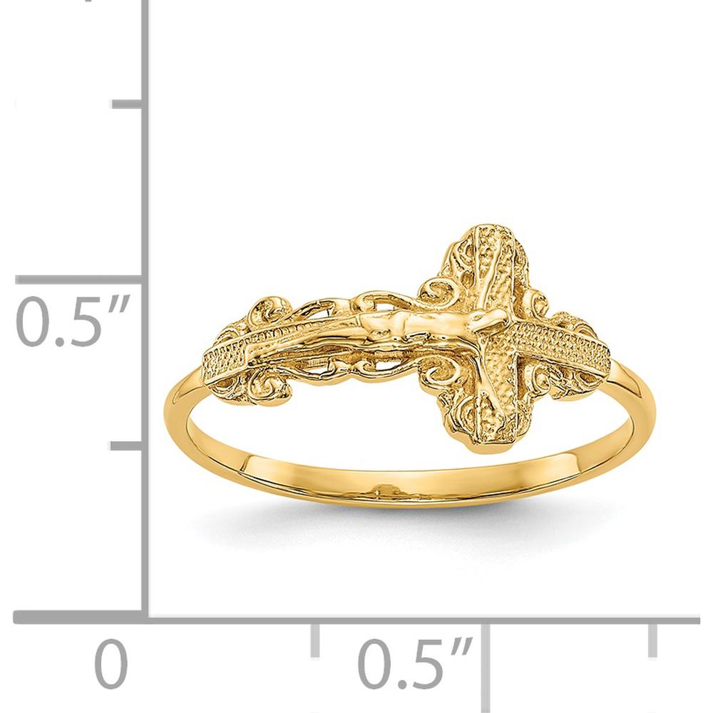 14K Yellow Gold Diamond-Cut Crucifix Ring with Milgrain Detail - Faith-Inspired Religious Symbol by Oro Pregiato