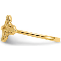 14K Yellow Gold Diamond-Cut Crucifix Ring with Milgrain Detail - Faith-Inspired Religious Symbol by Oro Pregiato