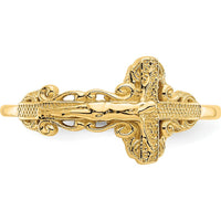 14K Yellow Gold Diamond-Cut Crucifix Ring with Milgrain Detail - Faith-Inspired Religious Symbol by Oro Pregiato