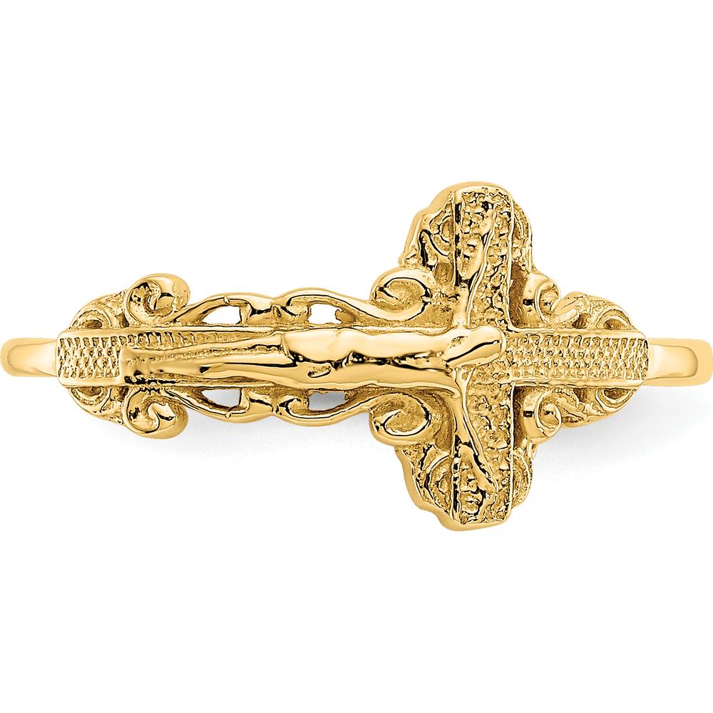 14K Yellow Gold Diamond-Cut Crucifix Ring with Milgrain Detail - Faith-Inspired Religious Symbol by Oro Pregiato