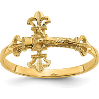 14K Yellow Gold Diamond Cut Crucifix Ring with Textured Religious Design by Oro Pregiato
