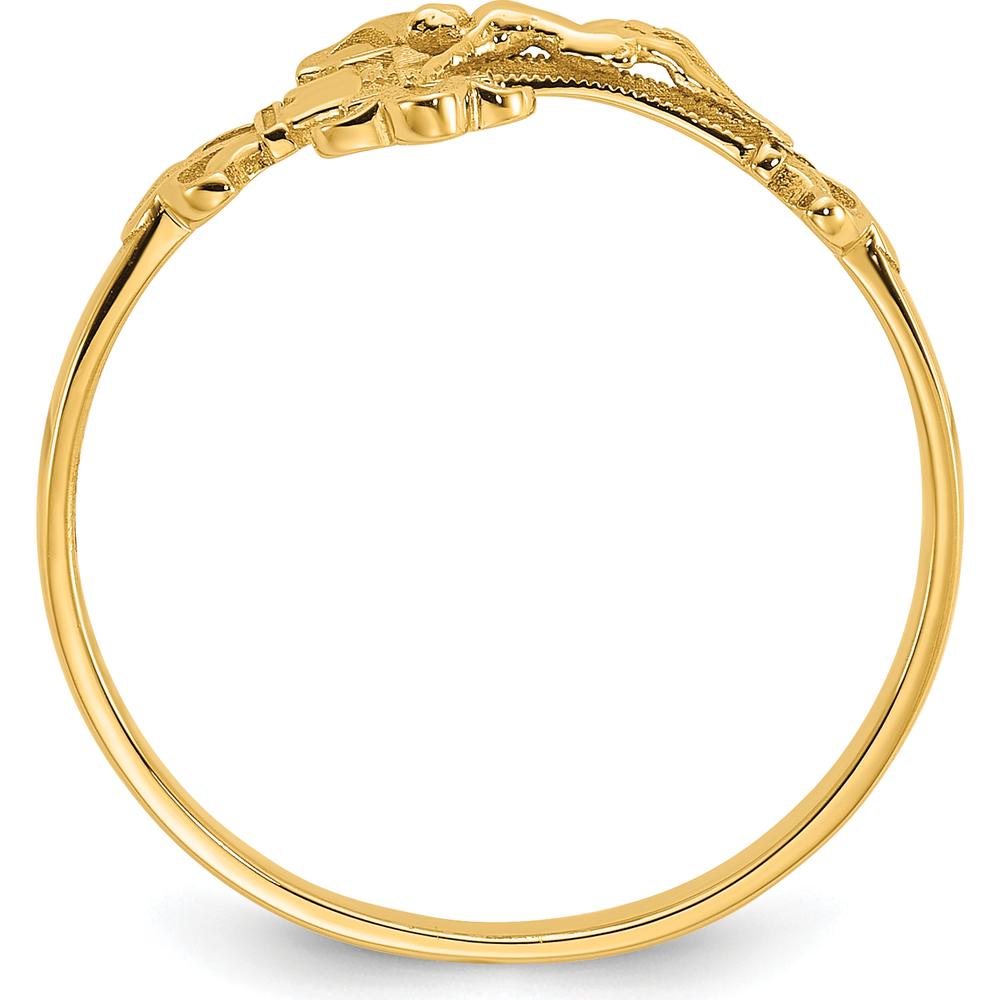14K Yellow Gold Diamond Cut Crucifix Ring with Textured Religious Design by Oro Pregiato
