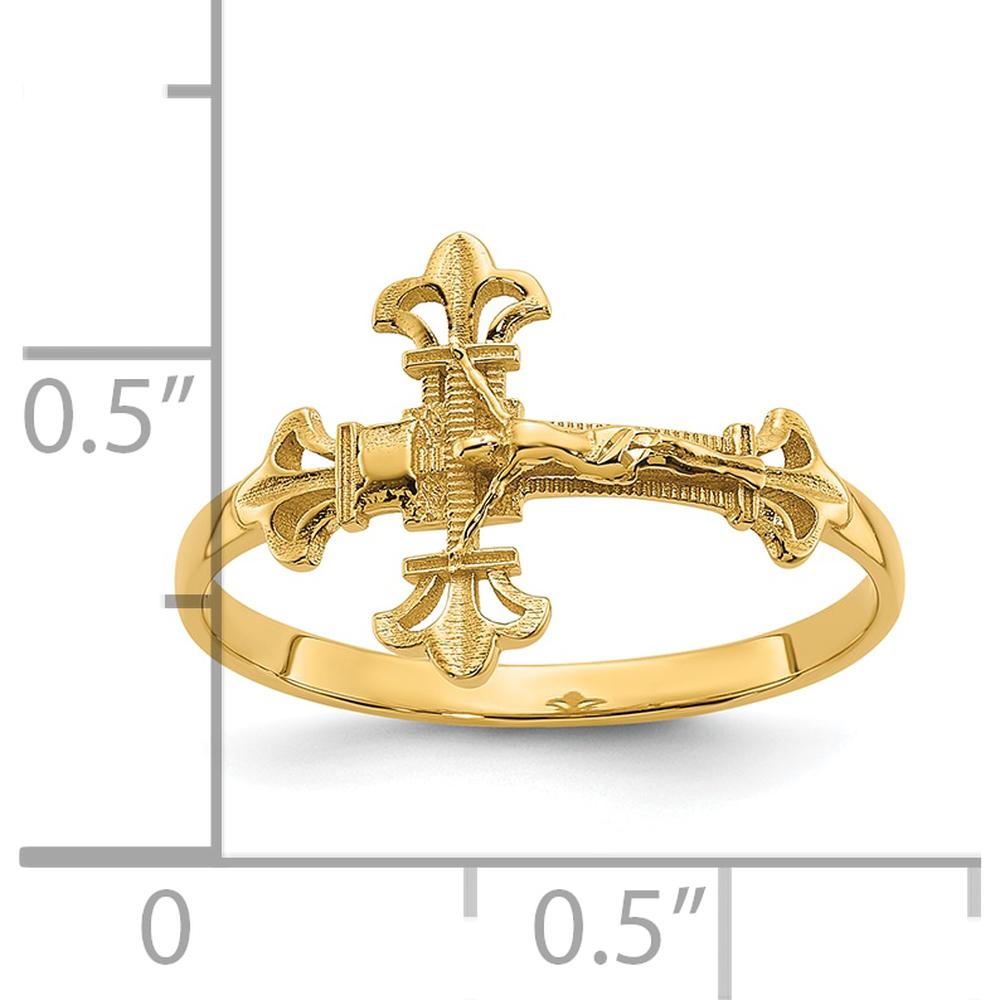 14K Yellow Gold Diamond Cut Crucifix Ring with Textured Religious Design by Oro Pregiato