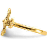 14K Yellow Gold Diamond Cut Crucifix Ring with Textured Religious Design by Oro Pregiato