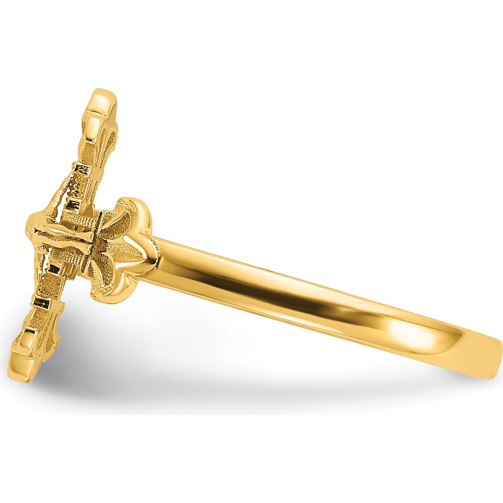 14K Yellow Gold Diamond Cut Crucifix Ring with Textured Religious Design by Oro Pregiato
