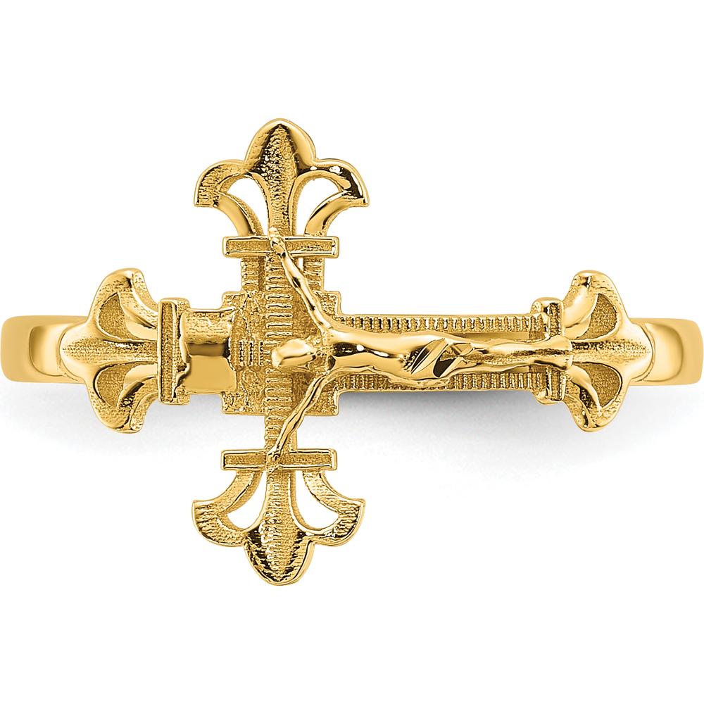 14K Yellow Gold Diamond Cut Crucifix Ring with Textured Religious Design by Oro Pregiato
