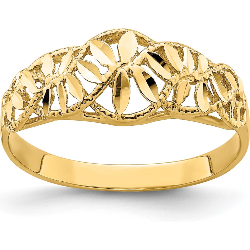 14K Yellow Gold Diamond-Cut Cut-Out Vine and Leaf Design Dome Ring by Oro Pregiato