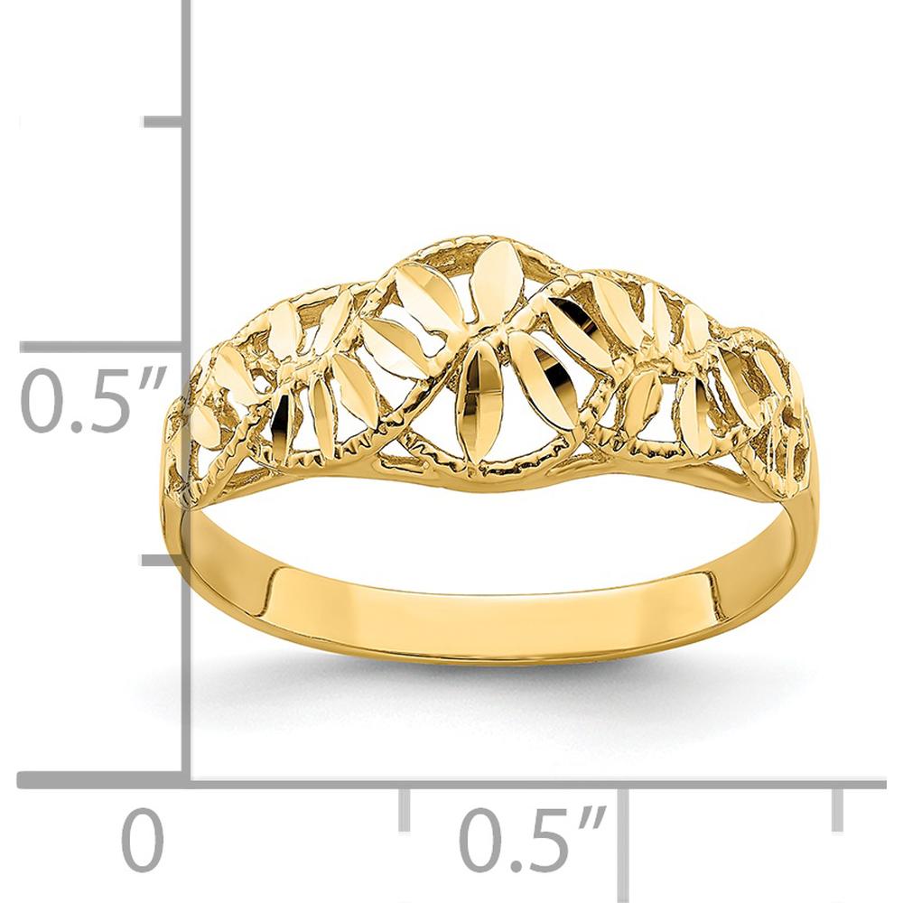 14K Yellow Gold Diamond-Cut Cut-Out Vine and Leaf Design Dome Ring by Oro Pregiato