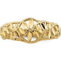 14K Yellow Gold Diamond-Cut Cut-Out Vine and Leaf Design Dome Ring by Oro Pregiato