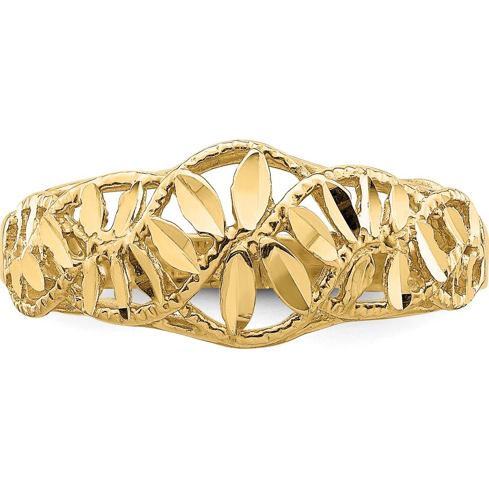 14K Yellow Gold Diamond-Cut Cut-Out Vine and Leaf Design Dome Ring by Oro Pregiato