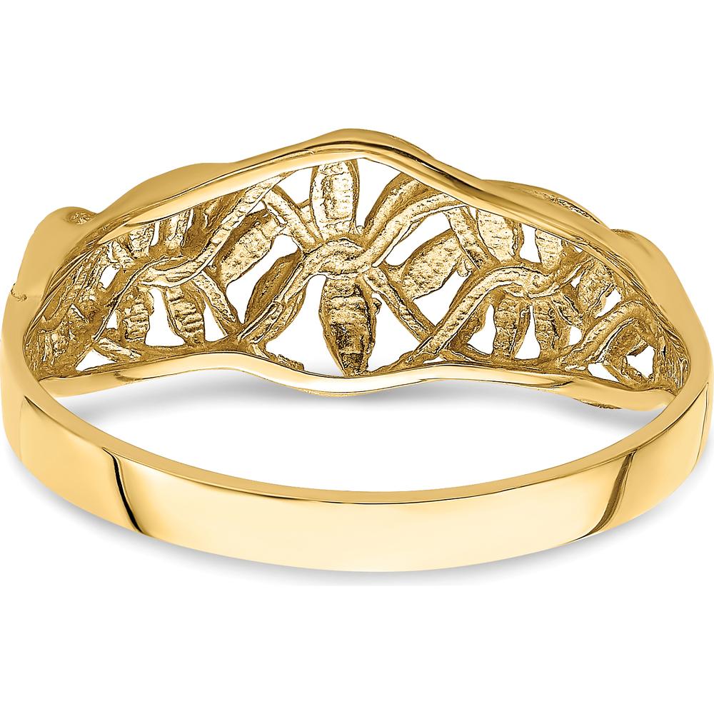 14K Yellow Gold Diamond-Cut Cut-Out Vine and Leaf Design Dome Ring by Oro Pregiato