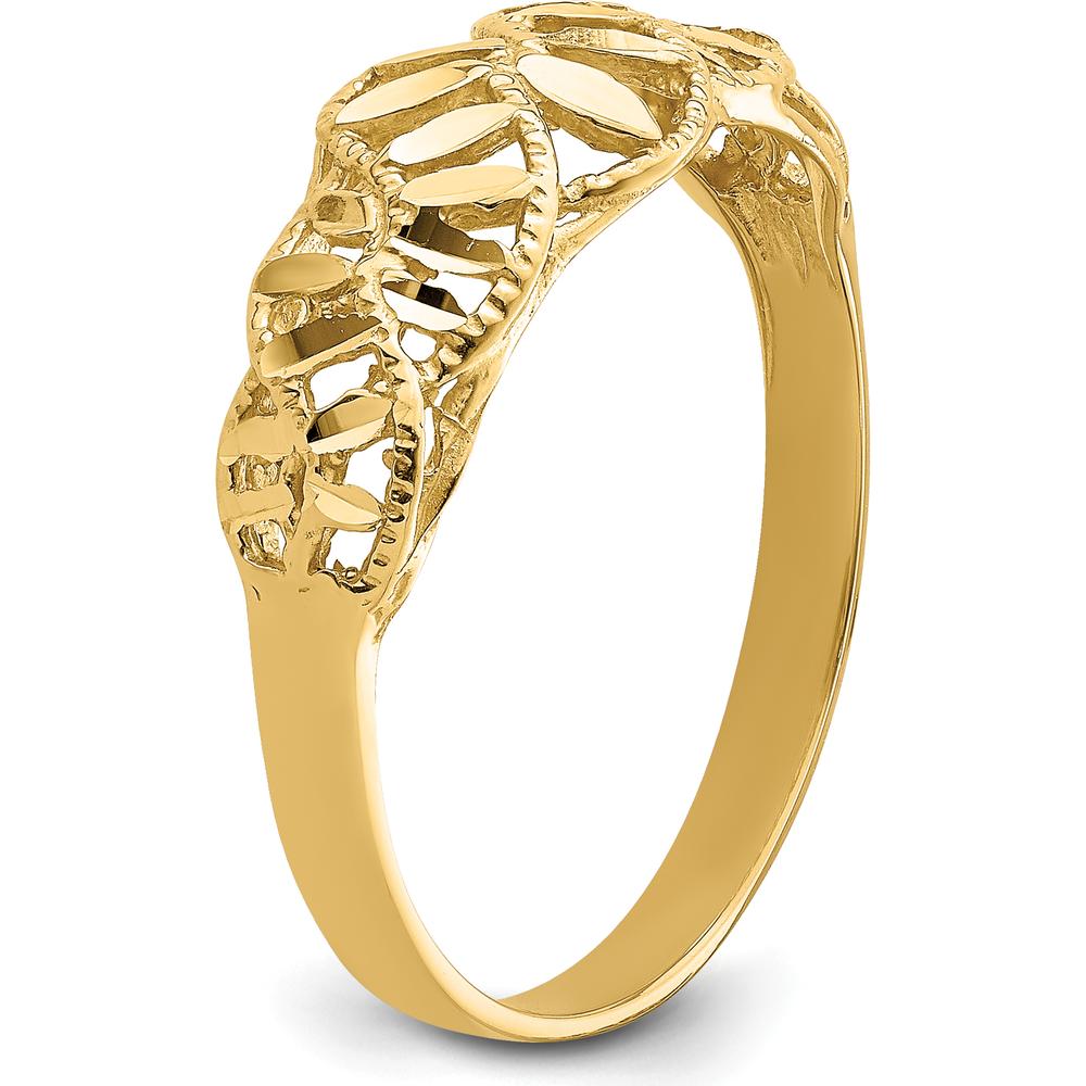 14K Yellow Gold Diamond-Cut Cut-Out Vine and Leaf Design Dome Ring by Oro Pregiato