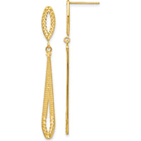 14K Yellow Gold Diamond-Cut Dangle Post Earrings - Elegant Design by Oro Pregiato