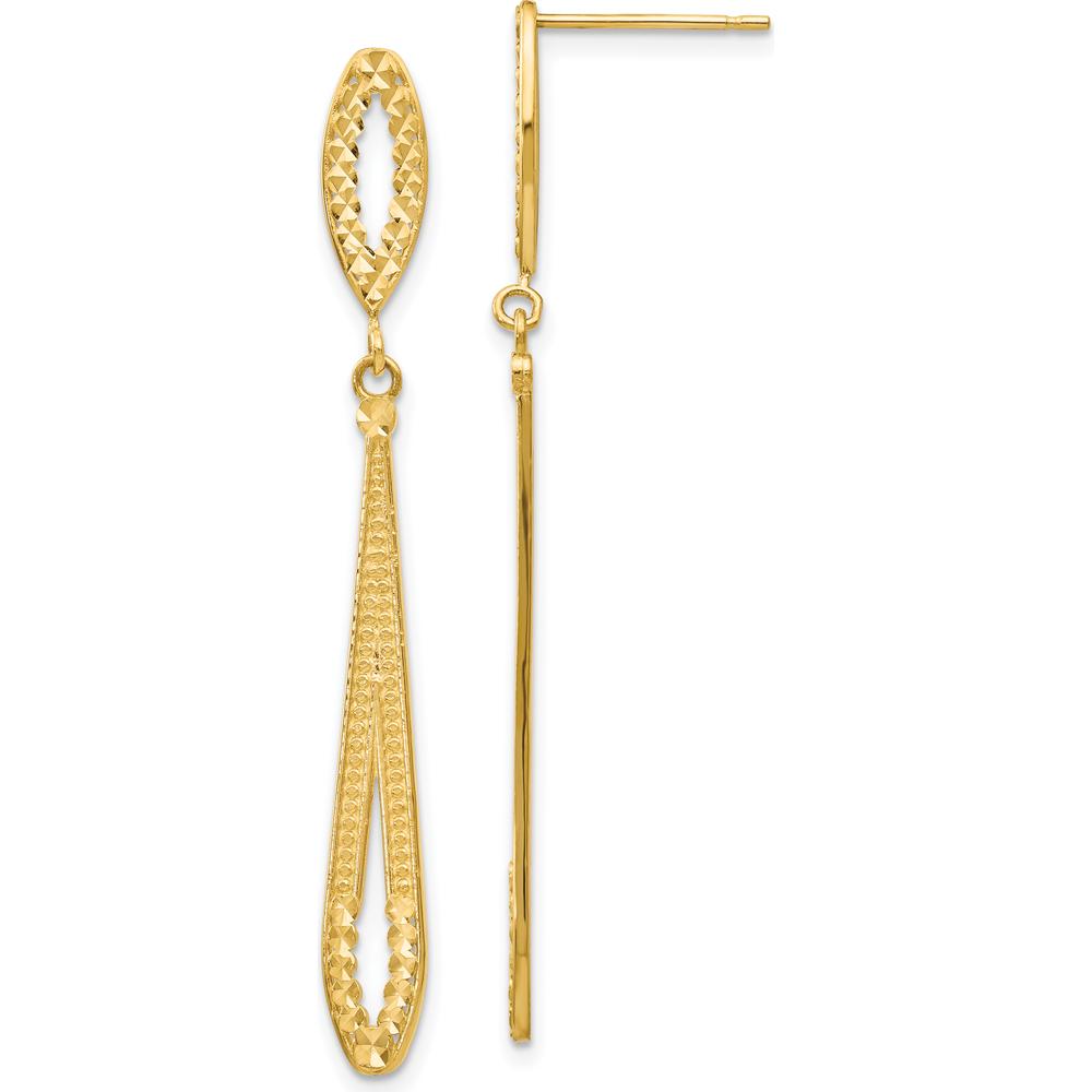 14K Yellow Gold Diamond-Cut Dangle Post Earrings - Elegant Design by Oro Pregiato