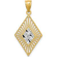 14K Yellow Gold Diamond-Cut Diamond-Shape Charm with White Rhodium Accents - Elegant Pendant Design by Oro Pregiato