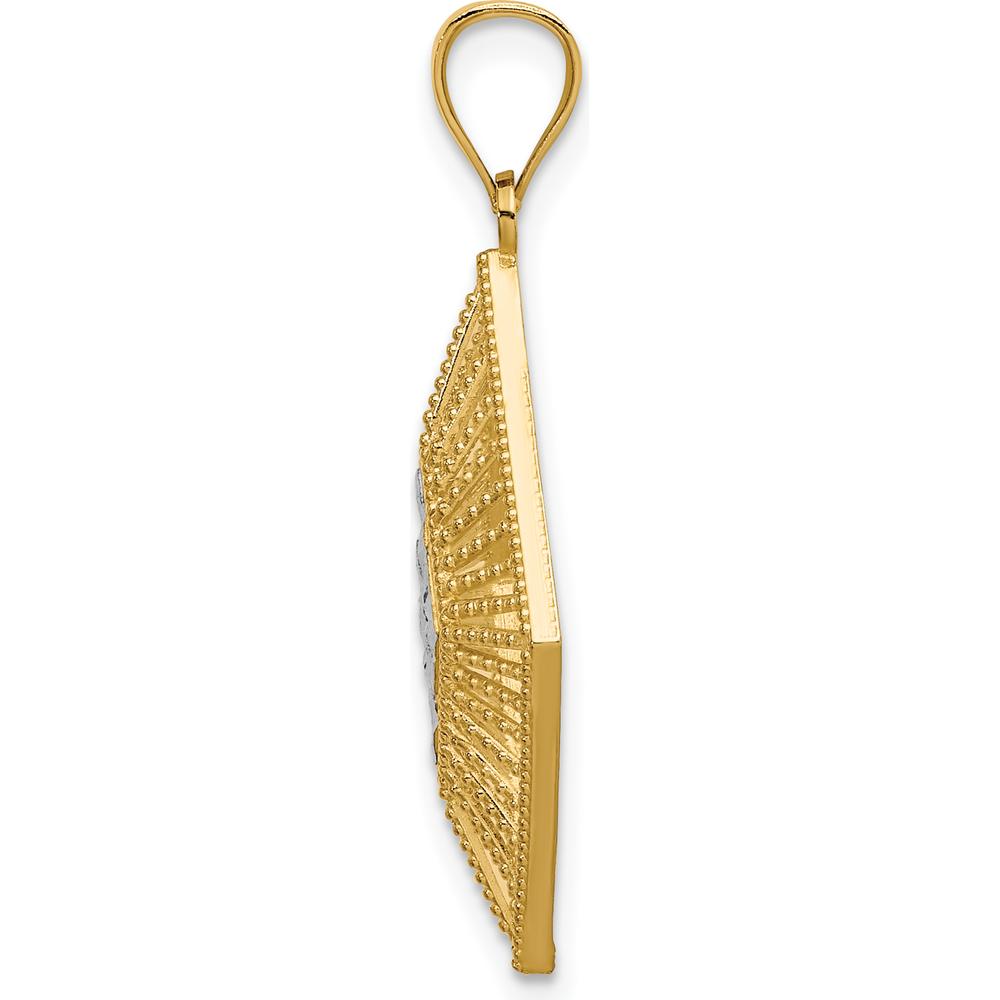 14K Yellow Gold Diamond-Cut Diamond-Shape Charm with White Rhodium Accents - Elegant Pendant Design by Oro Pregiato