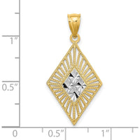 14K Yellow Gold Diamond-Cut Diamond-Shape Charm with White Rhodium Accents - Elegant Pendant Design by Oro Pregiato