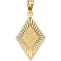 14K Yellow Gold Diamond-Cut Diamond-Shape Charm with White Rhodium Accents - Elegant Pendant Design by Oro Pregiato