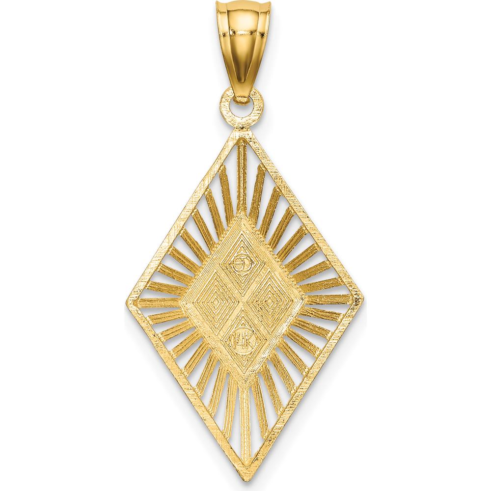 14K Yellow Gold Diamond-Cut Diamond-Shape Charm with White Rhodium Accents - Elegant Pendant Design by Oro Pregiato