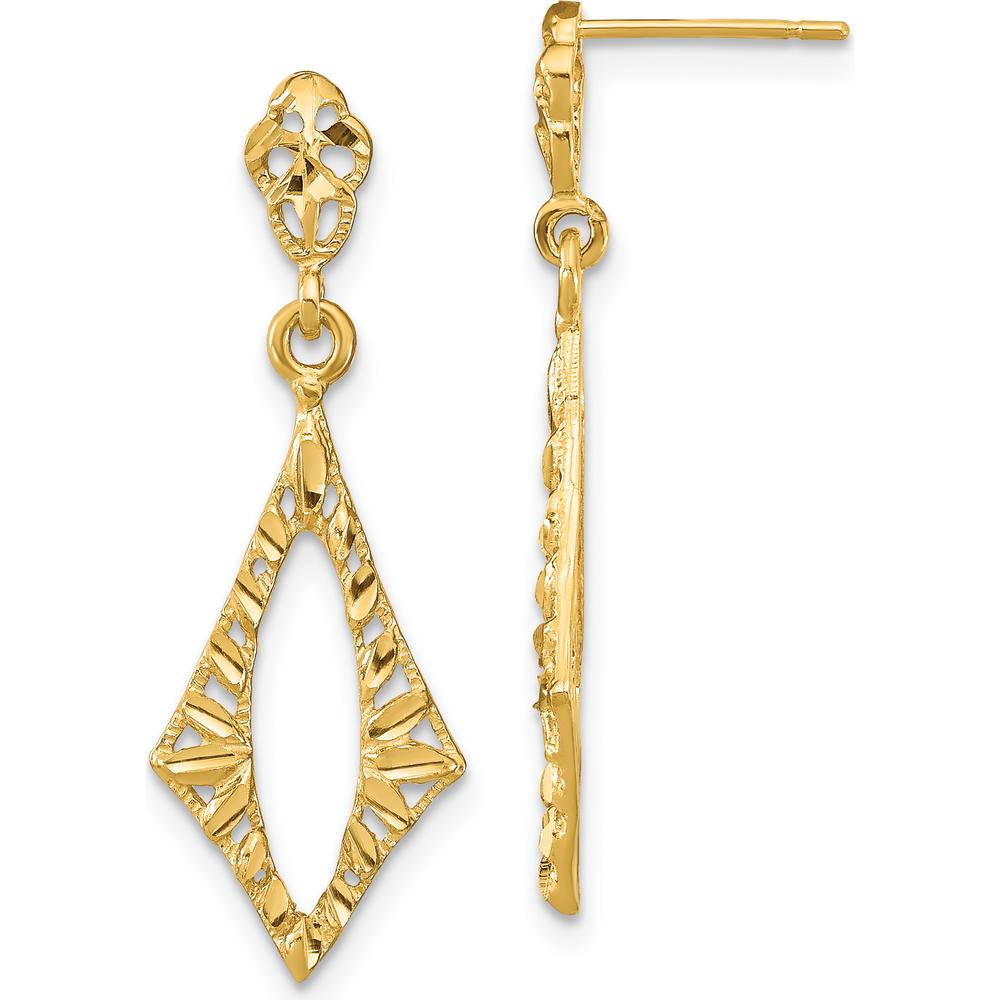 14K Yellow Gold Diamond-Cut Diamond Shape Dangle Earrings by 0