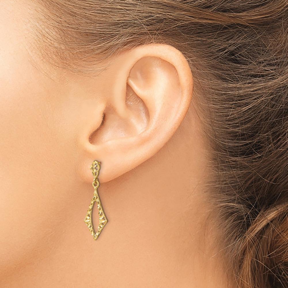 14K Yellow Gold Diamond-Cut Diamond Shape Dangle Earrings by 0