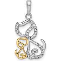 14K Yellow Gold Diamond-Cut Dog and Puppy Pendant with Rhodium Accents - Whimsical Pet Lover Jewelry by Oro Pregiato