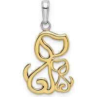 14K Yellow Gold Diamond-Cut Dog and Puppy Pendant with Rhodium Accents - Whimsical Pet Lover Jewelry by Oro Pregiato