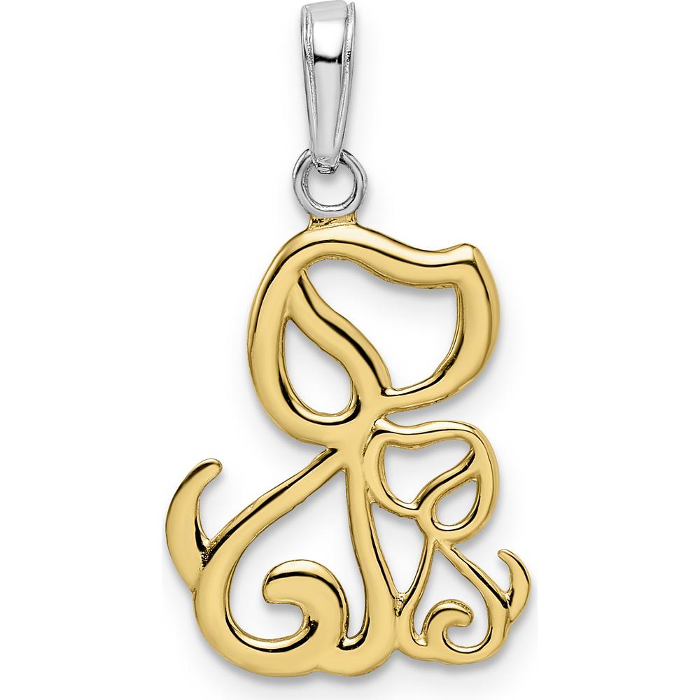 14K Yellow Gold Diamond-Cut Dog and Puppy Pendant with Rhodium Accents - Whimsical Pet Lover Jewelry by Oro Pregiato