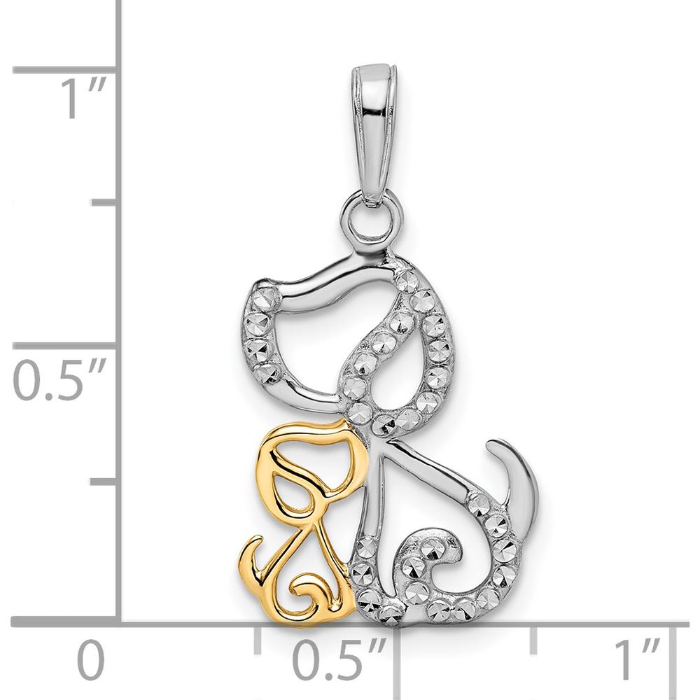 14K Yellow Gold Diamond-Cut Dog and Puppy Pendant with Rhodium Accents - Whimsical Pet Lover Jewelry by Oro Pregiato