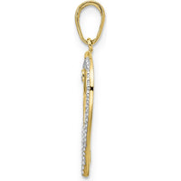 14K Yellow Gold Diamond-Cut Dog Head in Heart Pendant with White Rhodium Accents - 26.96mm Length by Oro Pregiato