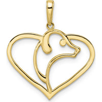 14K Yellow Gold Diamond-Cut Dog Head in Heart Pendant with White Rhodium Accents - 26.96mm Length by Oro Pregiato