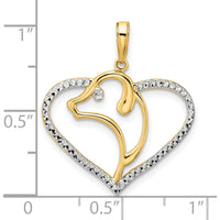 14K Yellow Gold Diamond-Cut Dog Head in Heart Pendant with White Rhodium Accents - 26.96mm Length by Oro Pregiato