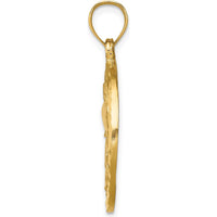 14K Yellow Gold Diamond-Cut Dolphin and Shells Circle Pendant - 26mm by Oro Pregiato