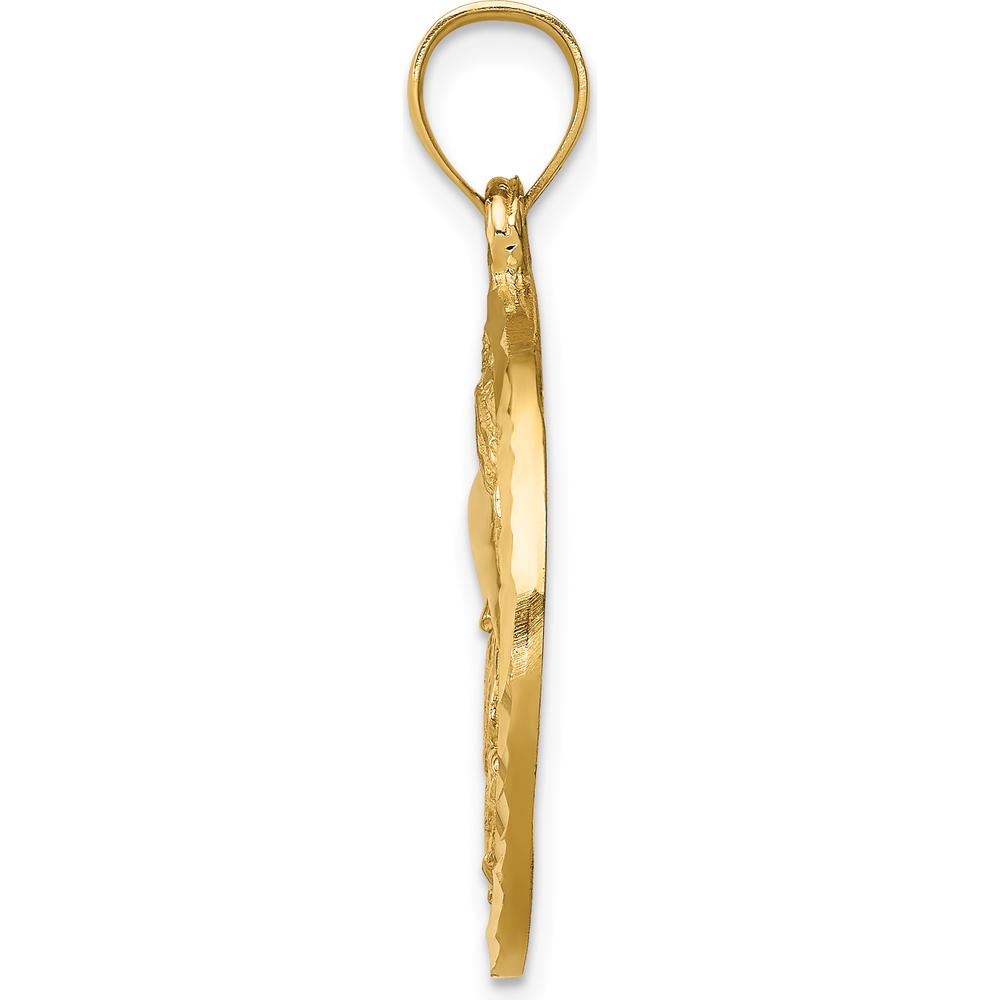 14K Yellow Gold Diamond-Cut Dolphin and Shells Circle Pendant - 26mm by Oro Pregiato
