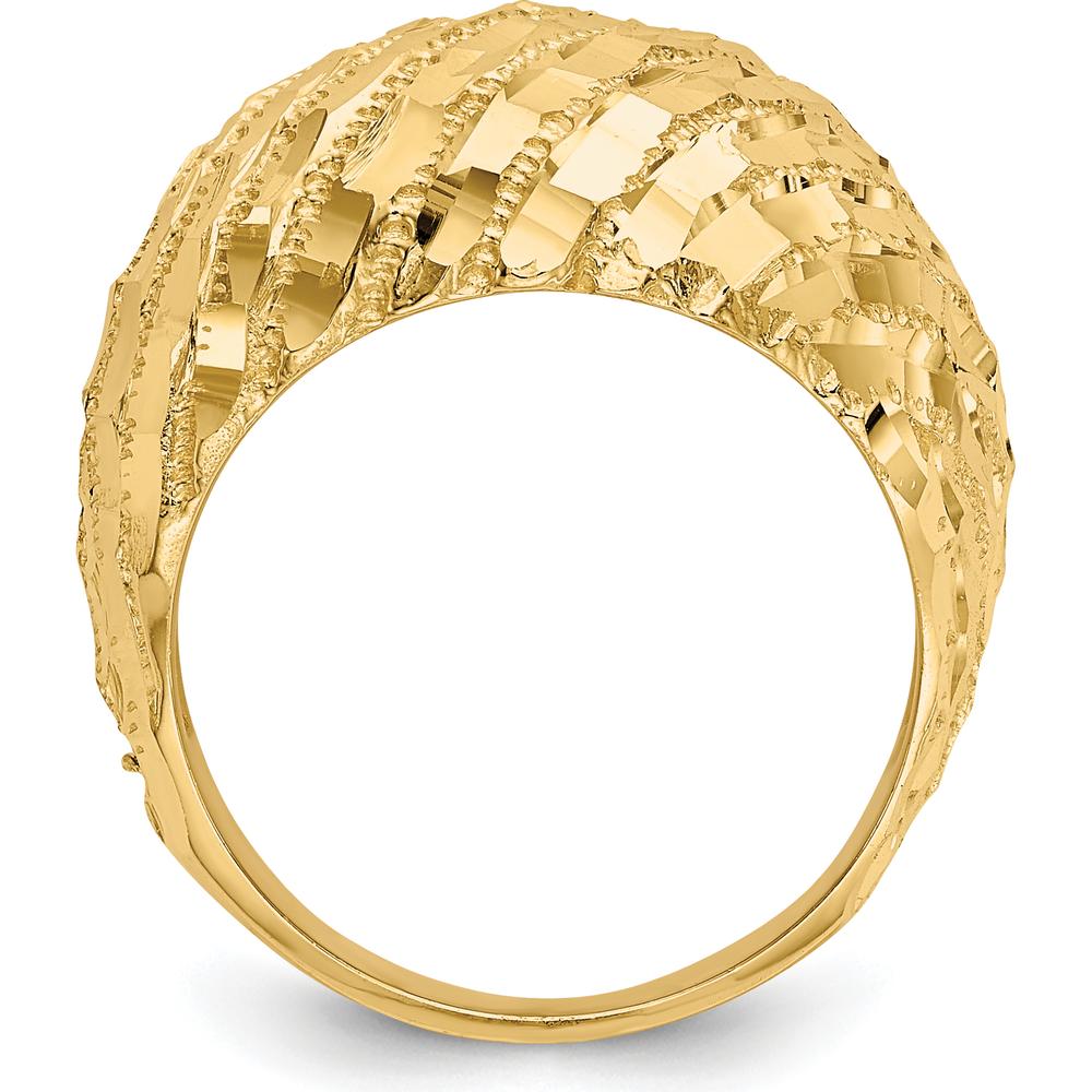14K Yellow Gold Diamond-Cut Domed Fashion Ring with Polished Finish and Tapered Band by 0