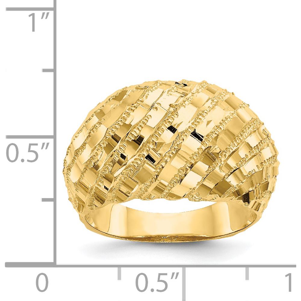 14K Yellow Gold Diamond-Cut Domed Fashion Ring with Polished Finish and Tapered Band by 0