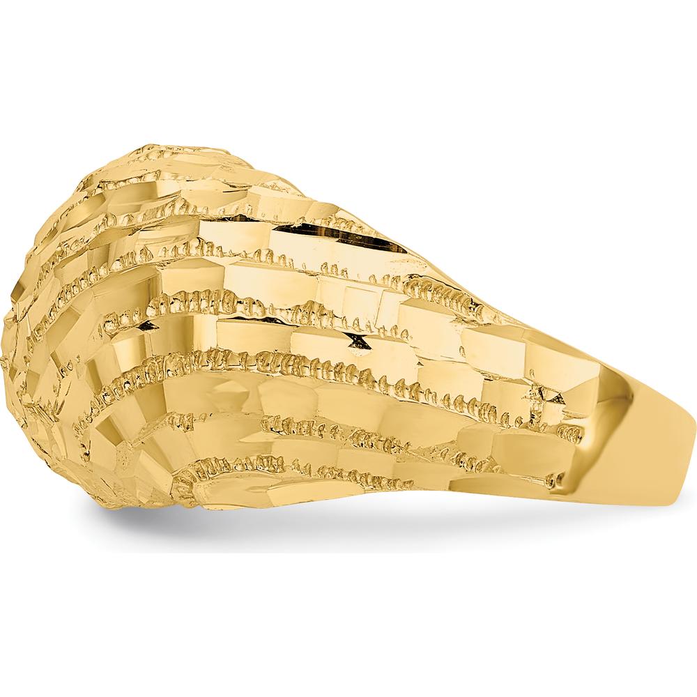 14K Yellow Gold Diamond-Cut Domed Fashion Ring with Polished Finish and Tapered Band by 0