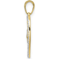 14K Yellow Gold Diamond-Cut Dragonfly in Heart Pendant with Rhodium Accents - 26.3mm by Oro Pregiato