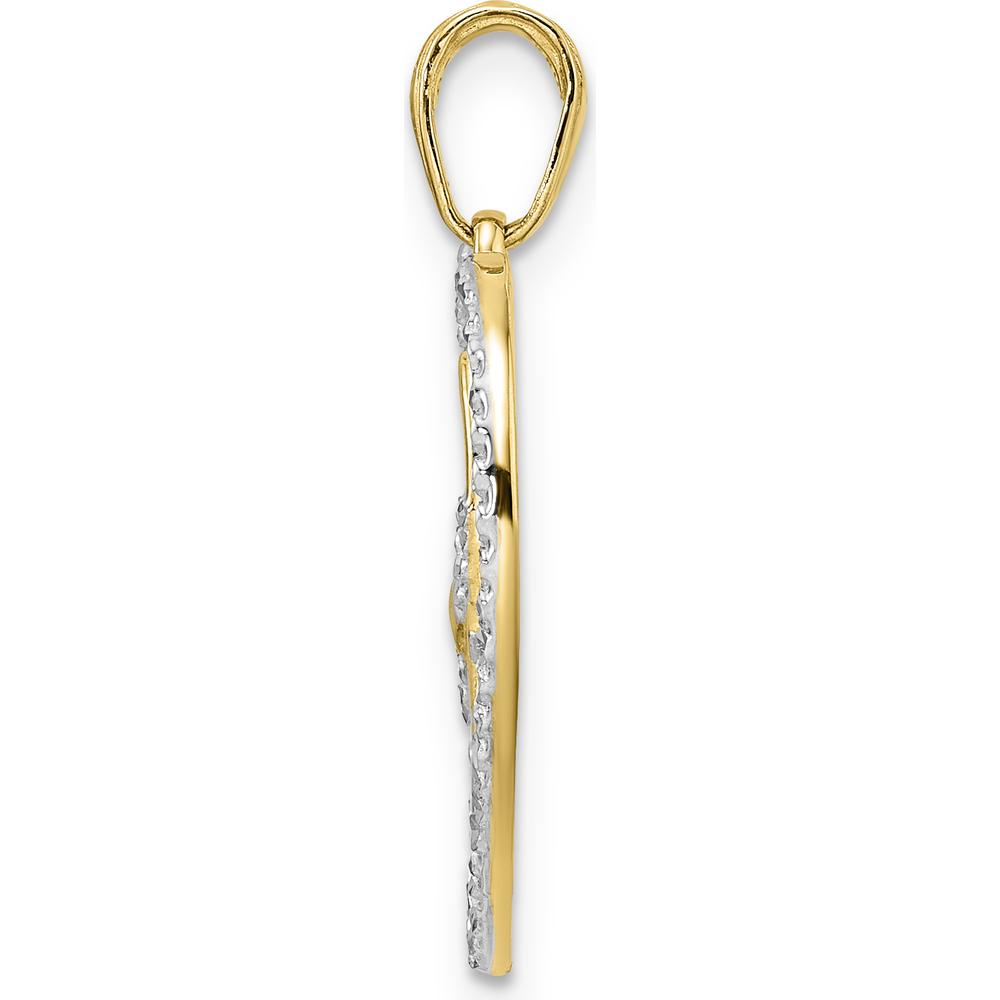 14K Yellow Gold Diamond-Cut Dragonfly in Heart Pendant with Rhodium Accents - 26.3mm by Oro Pregiato