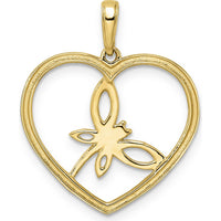14K Yellow Gold Diamond-Cut Dragonfly in Heart Pendant with Rhodium Accents - 26.3mm by Oro Pregiato